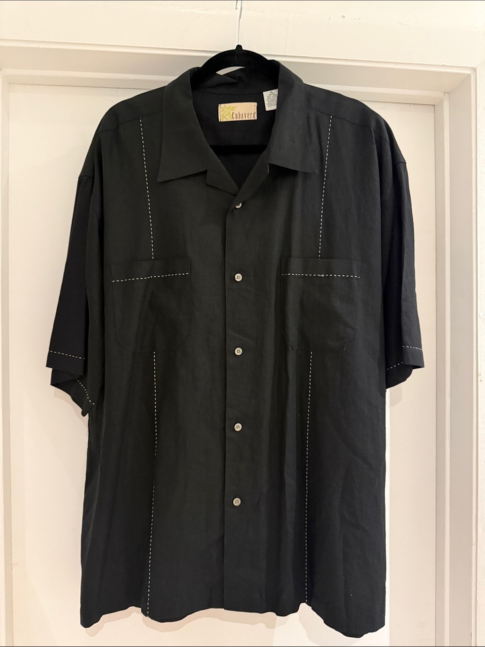 Cubavera Black Men’s Shirt with Sticked  Detail